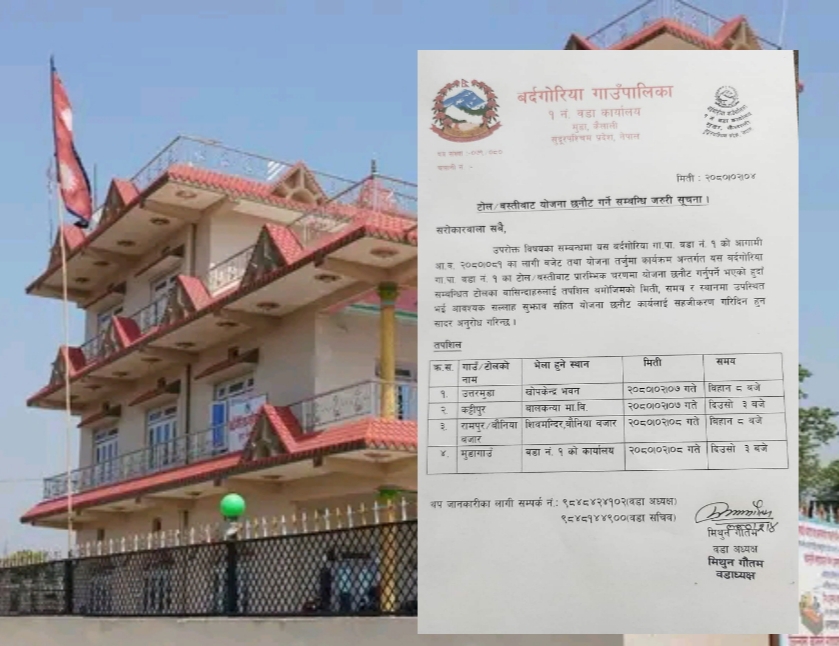 बर्दगोरियामा आर्थिक बर्ष २०८०/०८१ को योजना तथा कार्यक्रम छनौटका लागि टोल भेला हुँदै